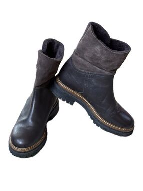 Fabianelli Italian Leather Suede Zip Ankle Lug Sole Boots Faux Fur Brown size 8